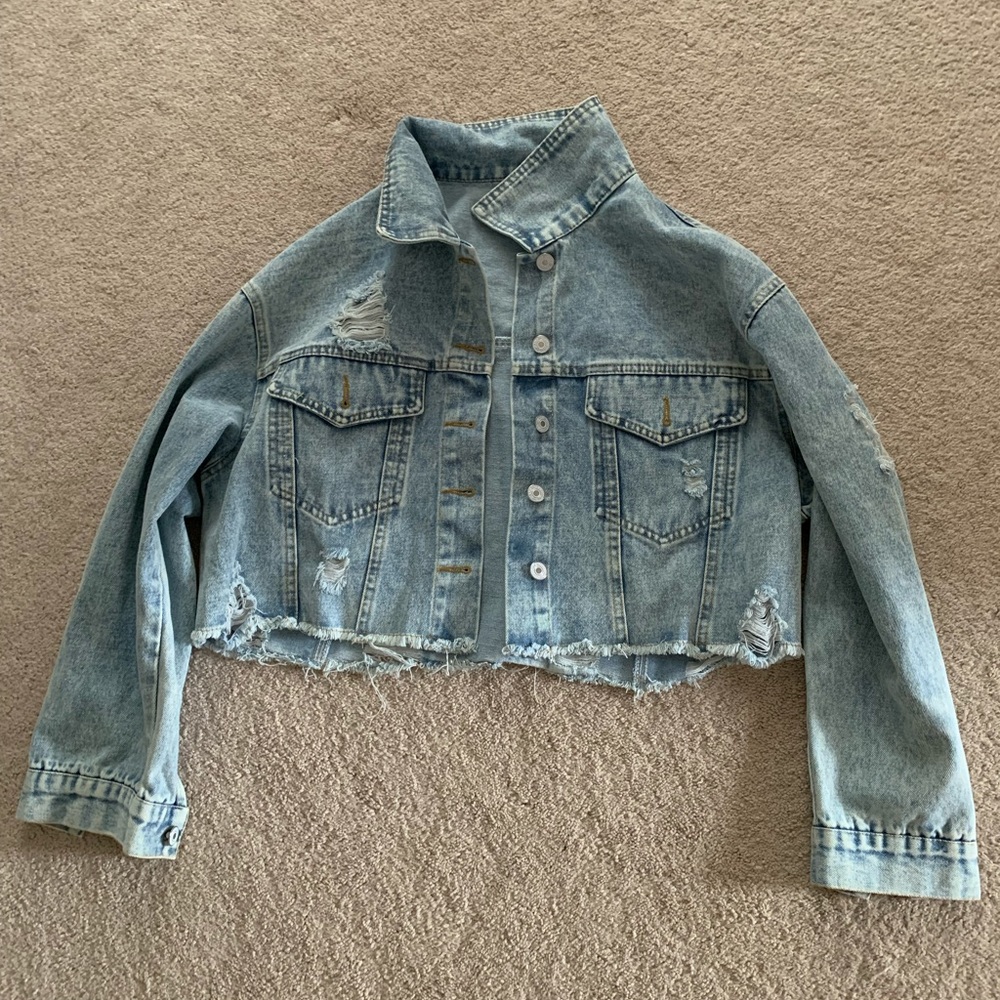 Distressed Cropped Jean Jacket